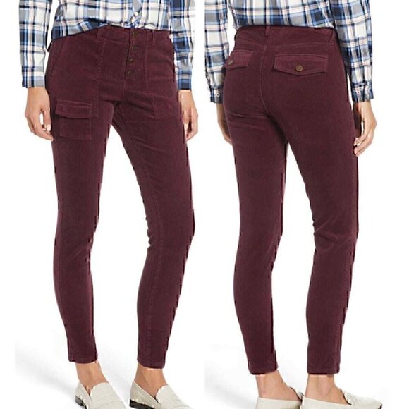 NEW NWOT CASLON NORDSTROM Corduroy Utility Pants Burgundy Maroon Red PETITE 27P - Picture 1 of 13